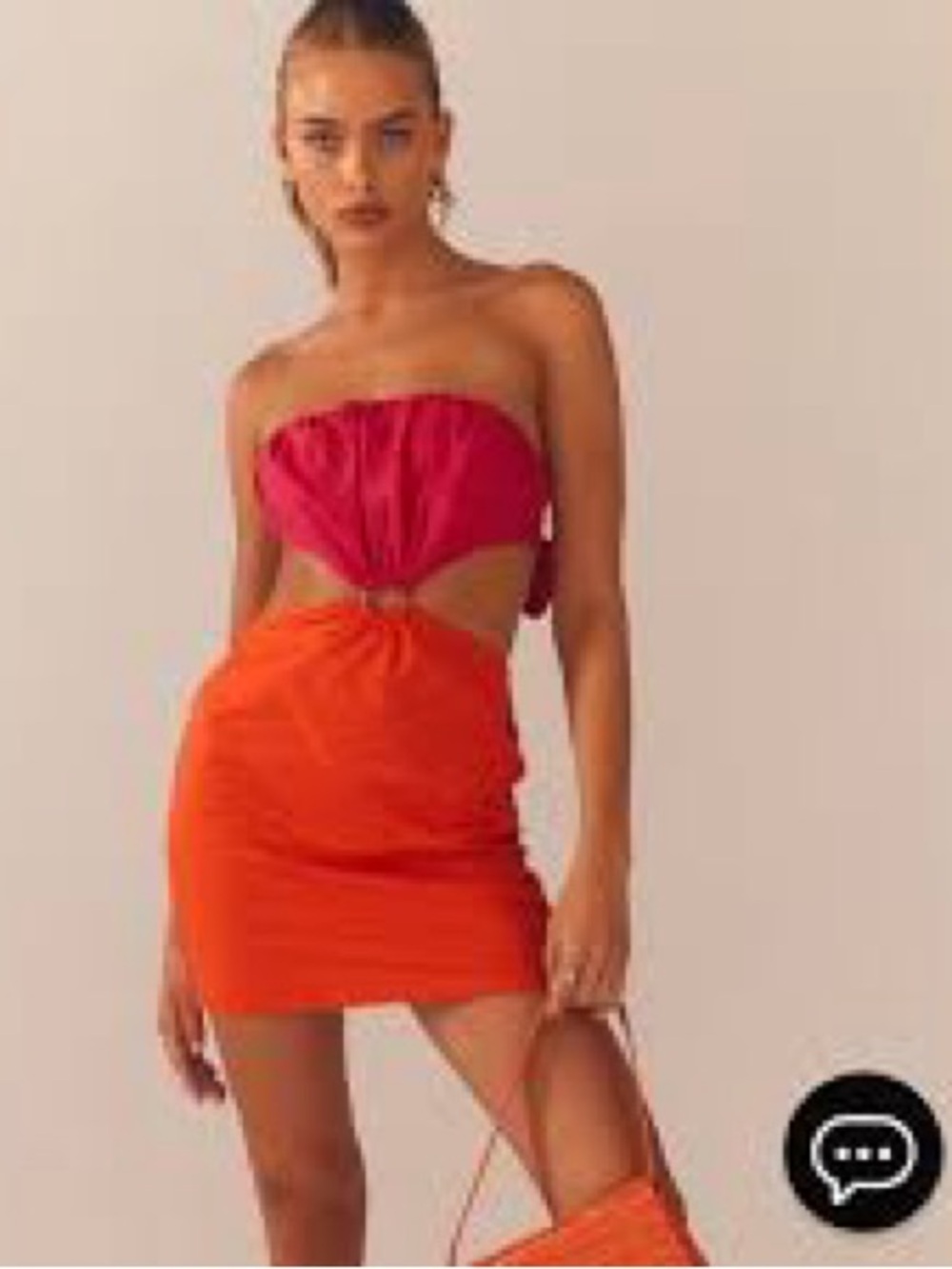 Peppermayo Colorblock Strapless Mini Dress in Pink and Orange